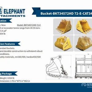 2025 Elephant BKT34572HD 72-E 72 in 3.2 cyd Digging Excavator Bucket - Fits Cat 345 / 40 - 55 ton (Unused)