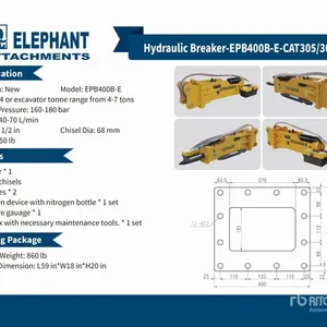 2025 Elephant EPB400B-E Hydraulic Breaker - Fits Cat 304 / 4 - 7 ton (Unused)