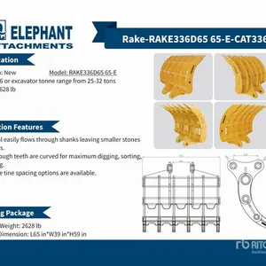 2025 Elephant RAKE336D65  65-E 65 in Excavator Rake - Fits Cat 336 / 25 - 32 ton (Unused)
