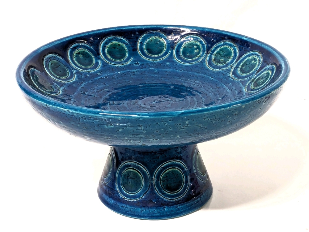 Gorgeous Vintage Bitossi Rimini for Rosenthal Netter Italy Ceramic Blue Pedestal Bowl | 10.25" D x 5.6" Tall | w Original Sticker from Amram's Toronto Canada