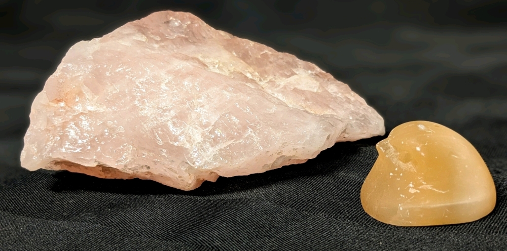 Large Chunk of Rose Quartz & Small Potentially Calcite Sparrow Head | 427.9g & 29.9g Weights