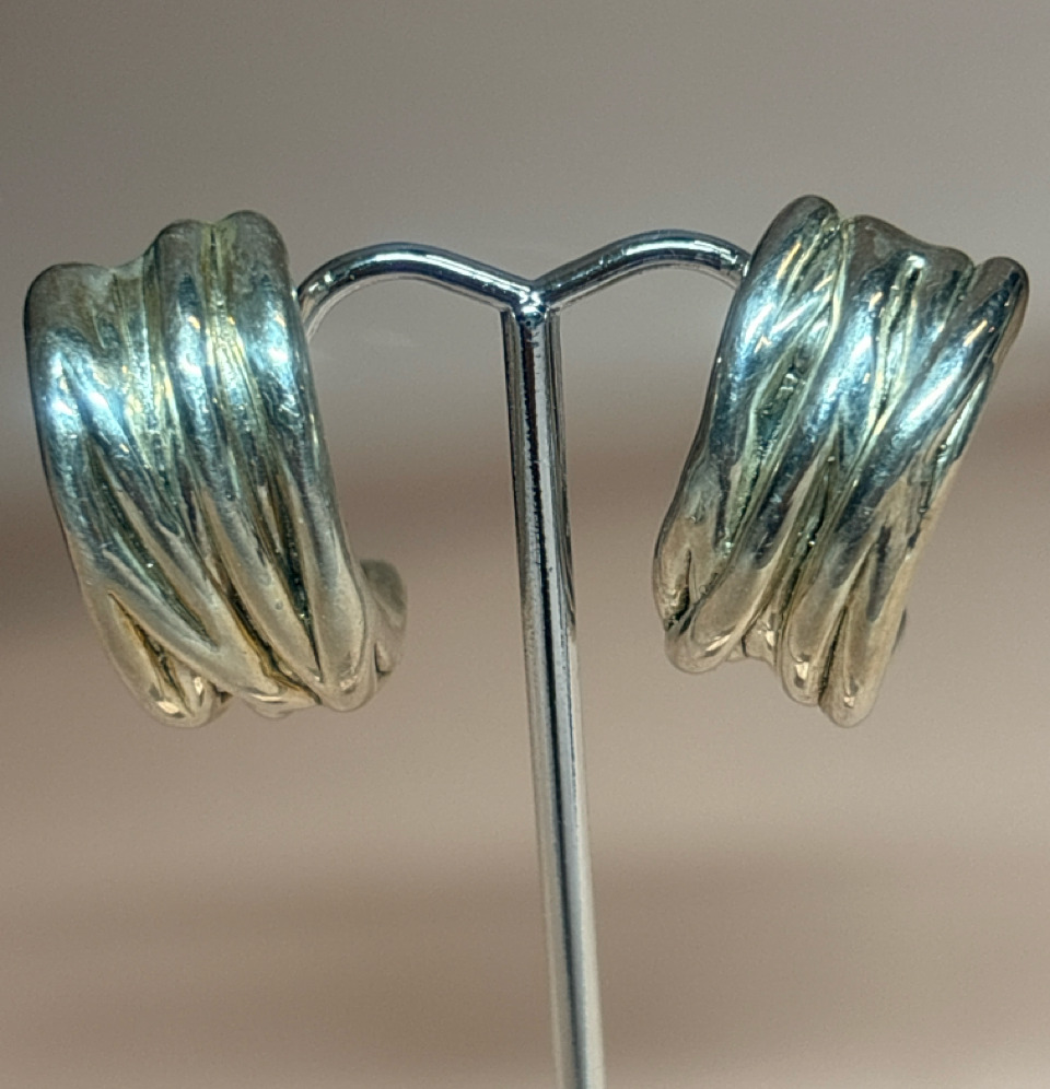 925 Sterling Silver Israel Ectroform Omega Back Earrings