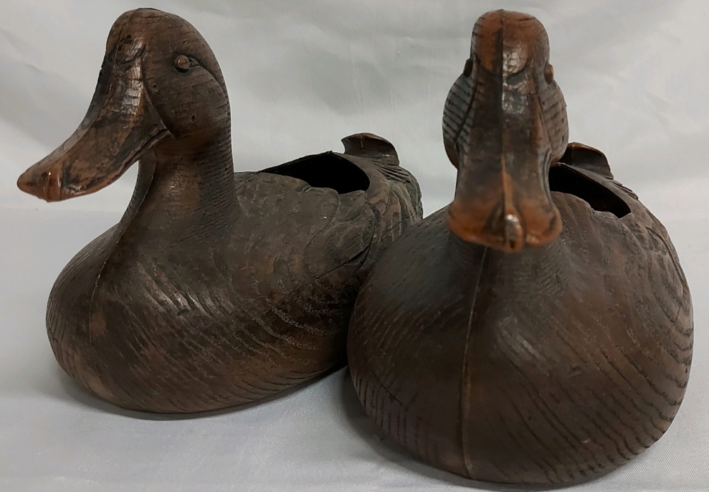 2 Brown Plastic Hollow Ducks With Hole In Back