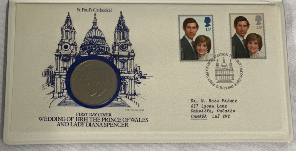 Official Tributes of Great Britain Honoring The Royal Wedding Stamp And Coin 1981 First Day Cover Wedding of Prince Charles & Princess Diana