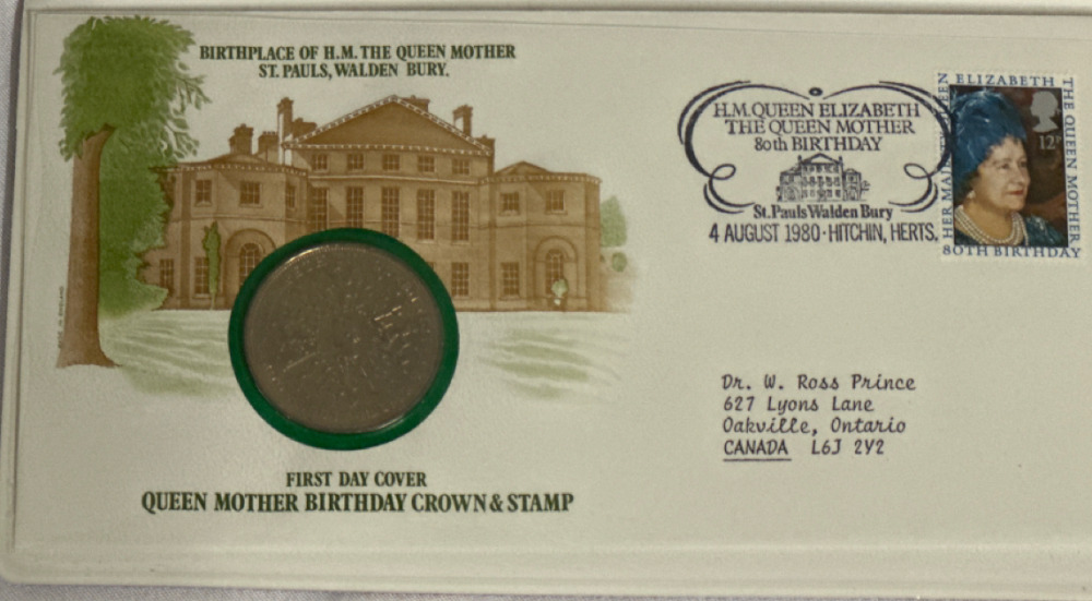 Official Tributes of Great Britain Honoring The 80TH Birthday of Queen Mother Elizabeth First Day Cover Coin & Stamp 1980