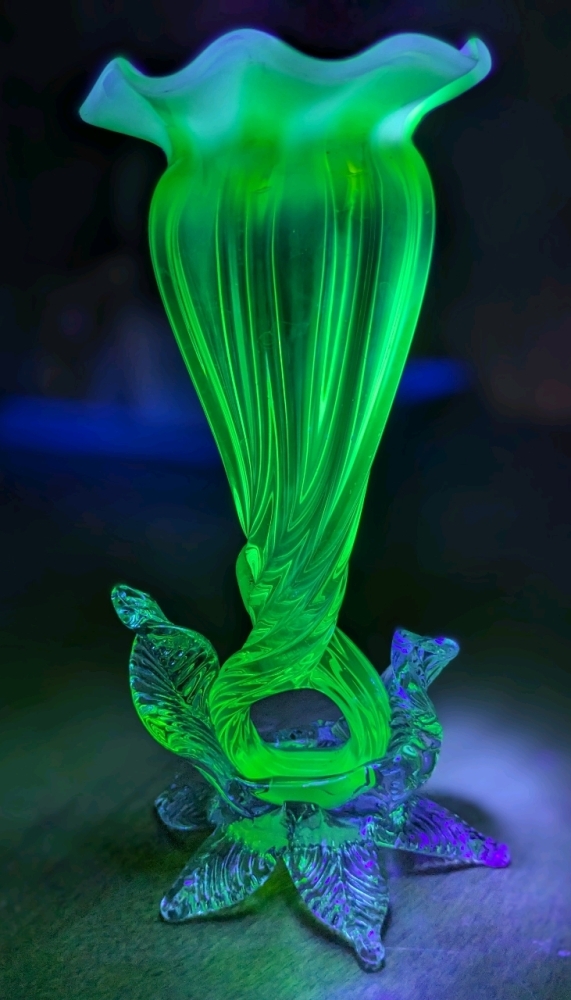Unique Vintage Vaseline Uranium Art Glass Vase | 7.25" Tall