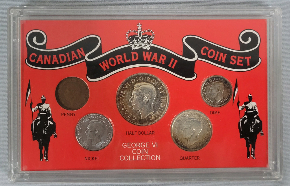 1941 - 1944 Canadian World War II Coin Set . Includes Three (3) Silver Coins