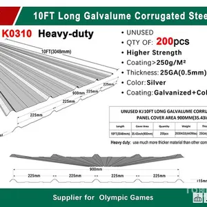Quantity of (200) 2025 KJ K0310 35 in x 10 ft Galvalume Corrugated Steel Sheets Steel Plates (Unused)