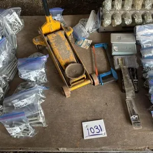 Pallet w/ asst’d bolts and washers (5/16” – 7/16” – 9/16”) various lengths, floor jack, hacksaw, (4) drill bit indexes w/ drill bits, small rotary nut