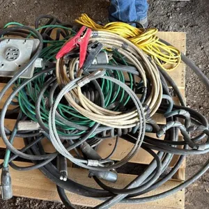 Pallet w/ asst’d electrical, extension cords, truck wiring cords, stove plug, HD cable
