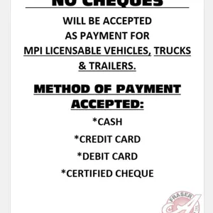 ***No Cheques for MPI Licensable Vehicles***<br/>
