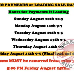 NO PAYMENTS or LOADING of PURCHASES on SALE DAY!!!