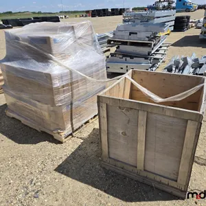 Pallet of Uline Plastic Crowd Control Barriers and Steel Pipe Mounts
 UNRESERVED