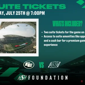 Suite Tickets For July 25th VS Edmonton Elks
 UNRESERVED