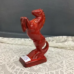 RED REARING POTTERY HORSE - UNMARKED