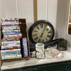 BOX OF DVD’S & MISC DECOR