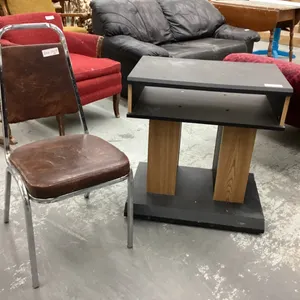 BLACK TV STAND ON CASTORS & CHROME KITCHEN CHAIR