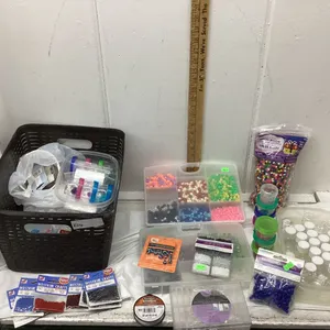 ASSORTED CRAFTING BEADS, CONTAINERS