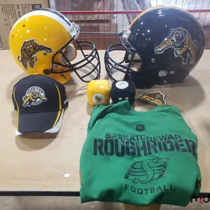 (2) Hamilton Tiger Cats Helmets, Collectables and Saskatchewan Roughrider Shirt
 UNRESERVED