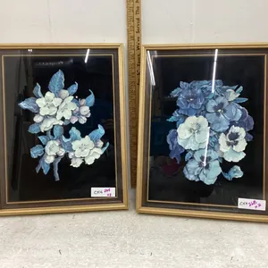 (2) FLORAL 3-D PAPER TOLE PICTURES