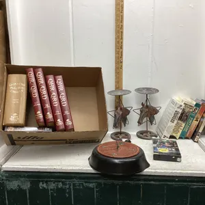 WESTERN ITEMS - HORSE HEAD CANDLE HOLDERS, CLOCK, WESTERN VHS & DVD’S