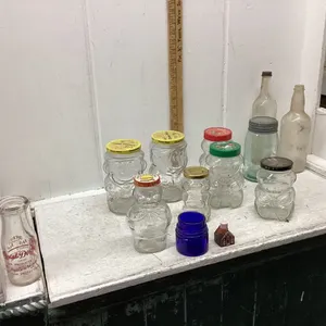 2 BOXES- COCA-COLA CRATE W/ OLD BOTTLES AND BOX WITH COLLECTIBLE JARS