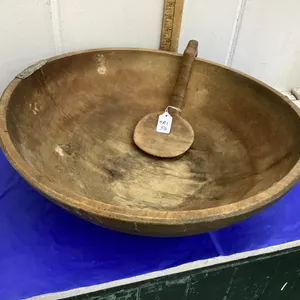 PRIMITIVE WOODEN BOWL AND SPOON