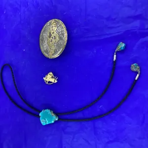 BELT BUCKLE,BOLO TIE W/TURQUOISE STONES