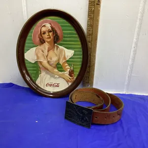 COCOA COLA TIN TRAY + LEATHER BELT W/COKE BUCKLE