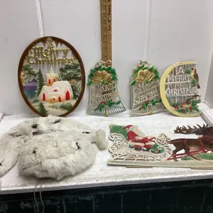 OLD FUR COLLAR AND MUFF, OLD CHRISTMAS DECOR