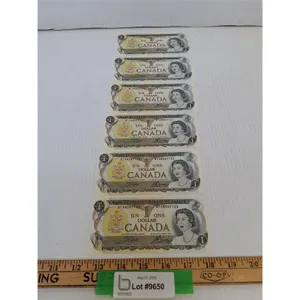 ^(6) Canadian One Dollar Bills (Sequential Series of Numbers) - 1973