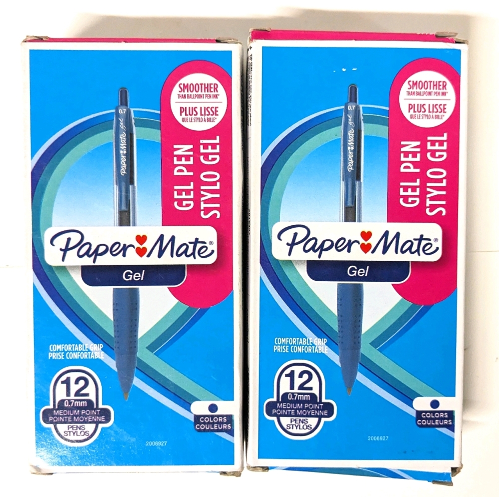 24 New PAPER MATE -Blue Ink- 0.7mm Medium Point Gel Pens (2 Packs, 12 Per Pack)