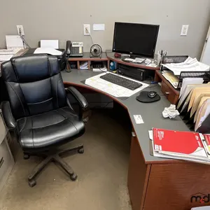 L-Shaped Wooden Desk w/ Office Chair & Vacuum (Contents Not Included)
 UNRESERVED