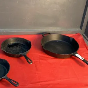 (3) CAST IRON FRY PANS -