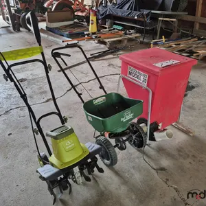 Assorted Spreaders and Pallet of Grass Seed and Soil
 UNRESERVED