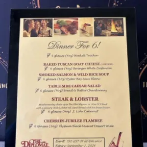 Dinner for 6 (Diplomat) - Expires September 1, 2026
 UNRESERVED