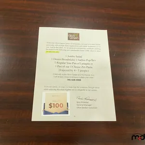 Olive Garden Gift Certificate for Take-Out Only Value $100
 UNRESERVED