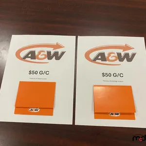 A & W Gift Cards Value $100
 UNRESERVED