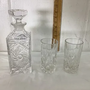 CRYSTAL WHISKEY DECANTER & 2 GLASSES