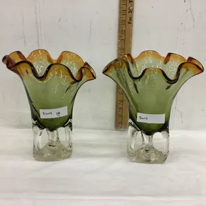 (2) HEAVY GLASS VASES/DECOR PIECES W/ FLUTED TOPS