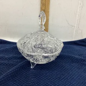 PINWHEEL CRYSTAL FOOTED CRYSTAL CANDY DISH WITH LID