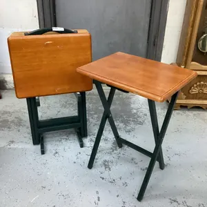 SET OF 4 WOOD TV TRAYS ON STAND