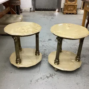(2) ROLLING ROUND SIDE TABLES  - FAUX MARBLE TOPS