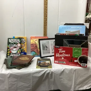 BOX OF FRAMES & SMALL BOX OF BOOKS