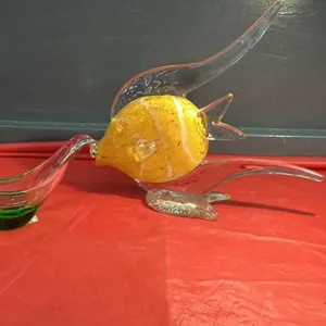 GLASS ANGEL FISH SCULPTURE AND SERVING BOAT