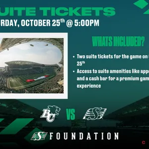 Suite Tickets for October 25th VS B.C Lions
 UNRESERVED