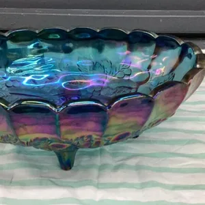 IRRIDESCENT CARNIVAL GLASS SERVING BOWL