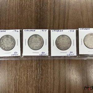1916,1917, 1918 & 1919 Canada Silver 50 Cent Coins
 UNRESERVED