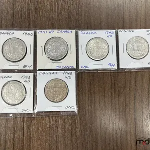 1940,1941, 1942ND, 1942WD, 1943ND & 1943WD Canada Silver 50 Cent Coins
 UNRESERVED