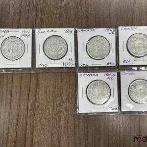 1944F,1944N, 1945WD, 1945ND, 1946ND & 1946WD Canada Silver 50 Cent Coins
 UNRESERVED